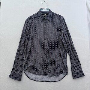 Butter Cloth Shirt Men M Blue Robert Herjavec Geometric Regular Fit Flip Cuff